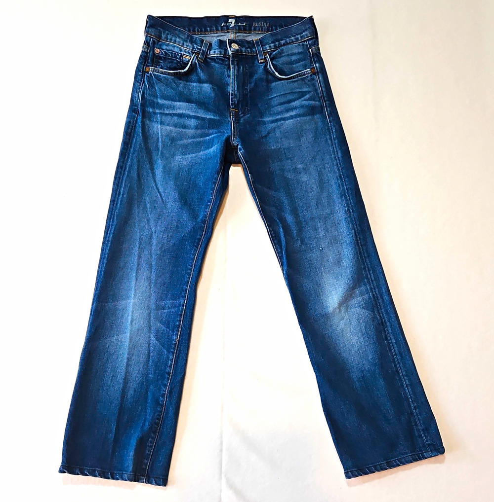 7 For All Mankind Women’s Blue Med Wash Straight Slim Mid Rise Stretch Jeans 28